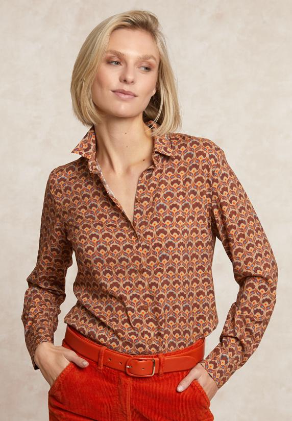 River Woods Klassieke Fantasieblouse Bruin/oranje