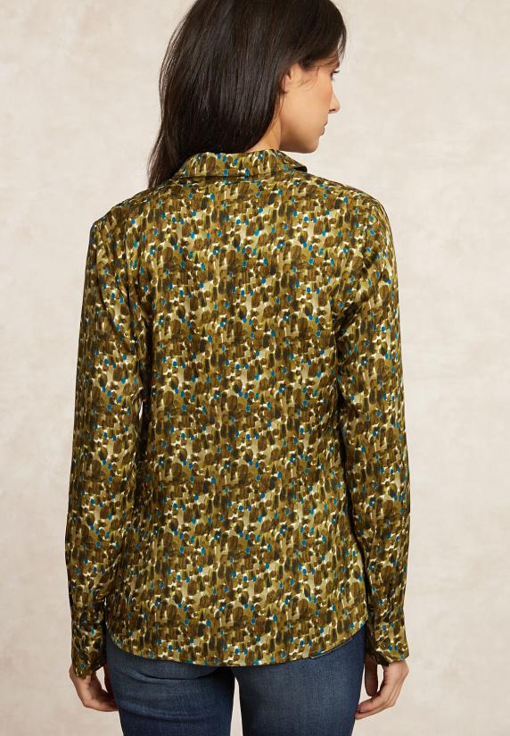 River Woods Klassieke Fantasieblouse Kaki/blauw