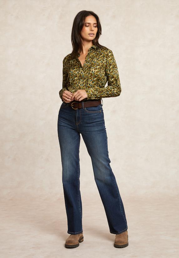 River Woods Klassieke Fantasieblouse Kaki/blauw