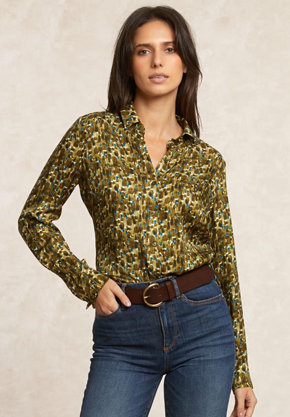 river woods Klassieke fantasieblouse kaki/blauw