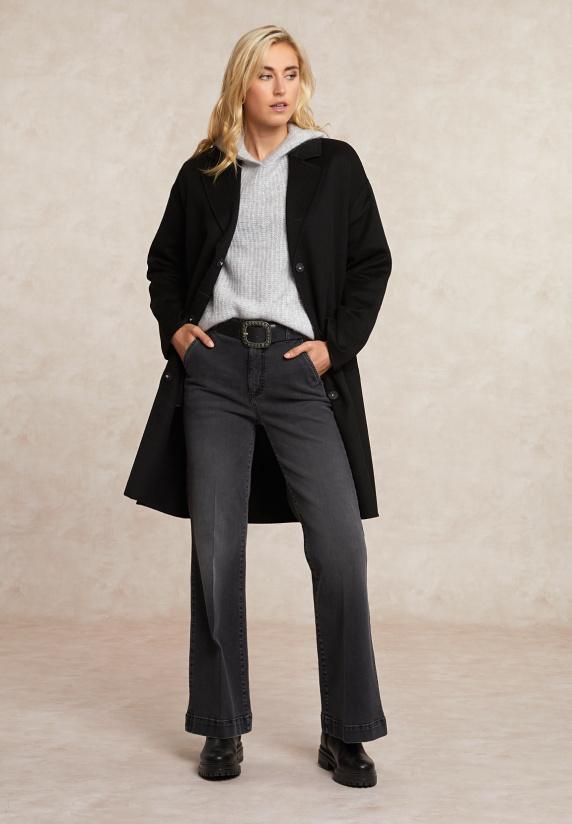 River Woods Klassieke Wollen Mantel Zwart