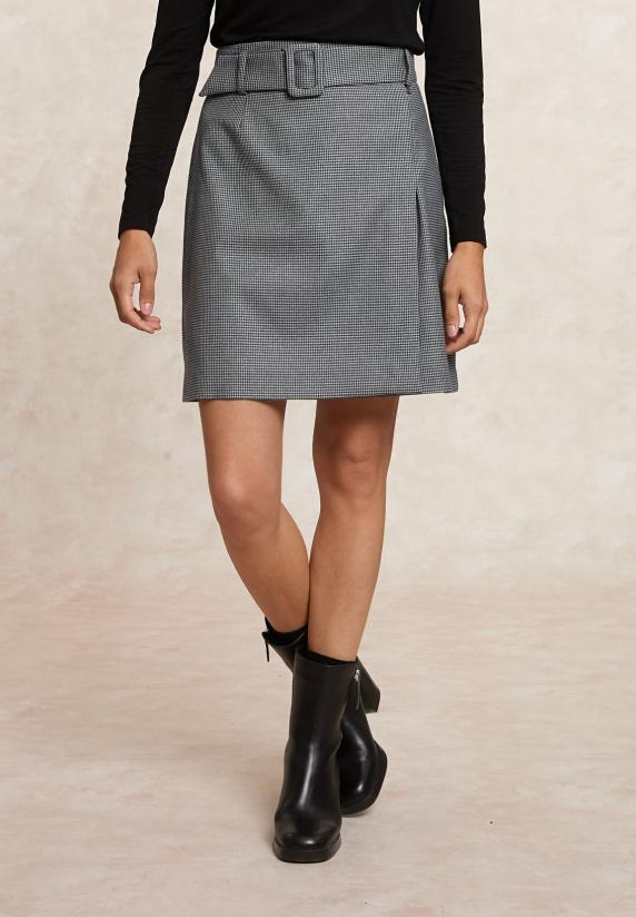 River Woods Korte Geruite Rok Met Riem Grijs