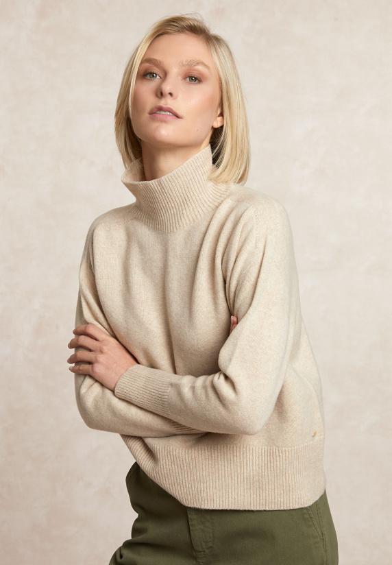 River Woods Lamswollen Trui Opstaande Kraag Beige