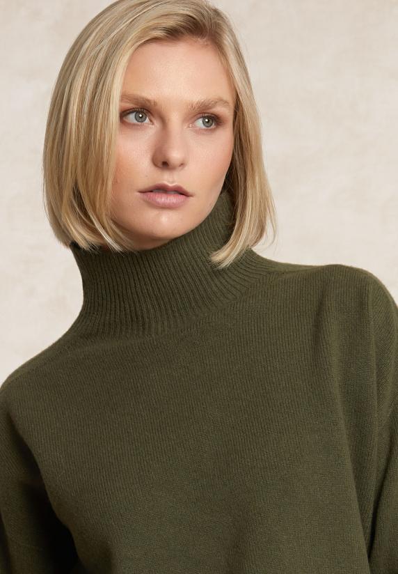 River Woods Lamswollen Trui Opstaande Kraag Groen