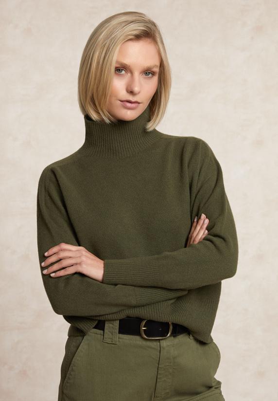 River Woods Lamswollen Trui Opstaande Kraag Groen