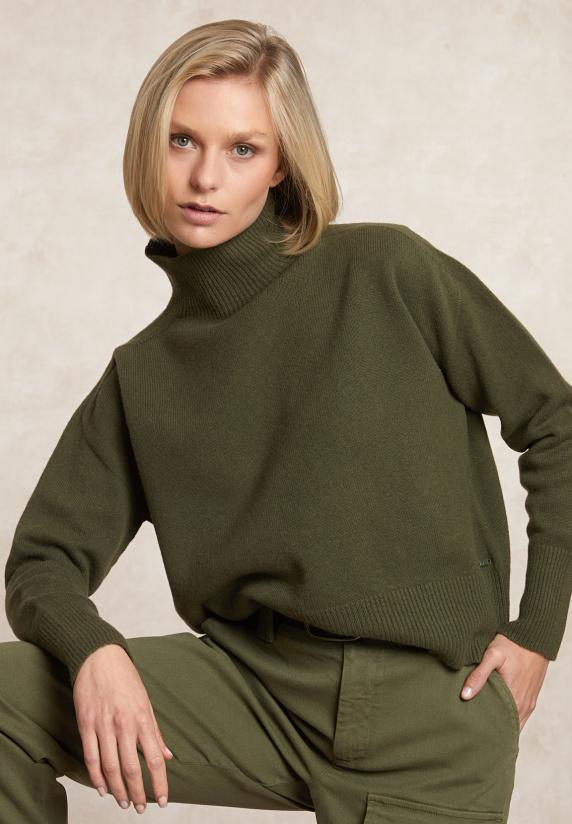 River Woods Lamswollen Trui Opstaande Kraag Groen