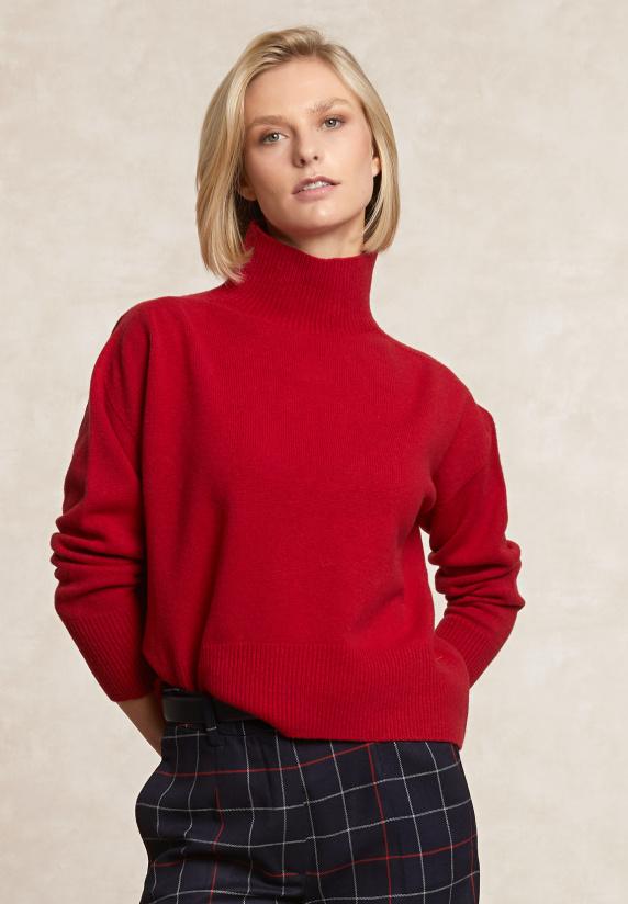 river woods Lamswollen trui opstaande kraag rood