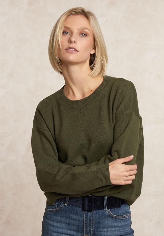 river woods Lamswollen trui ronde hals mosgroen