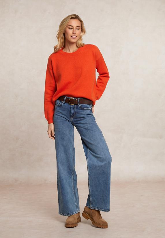 River Woods Lamswollen Trui Ronde Hals Oranje