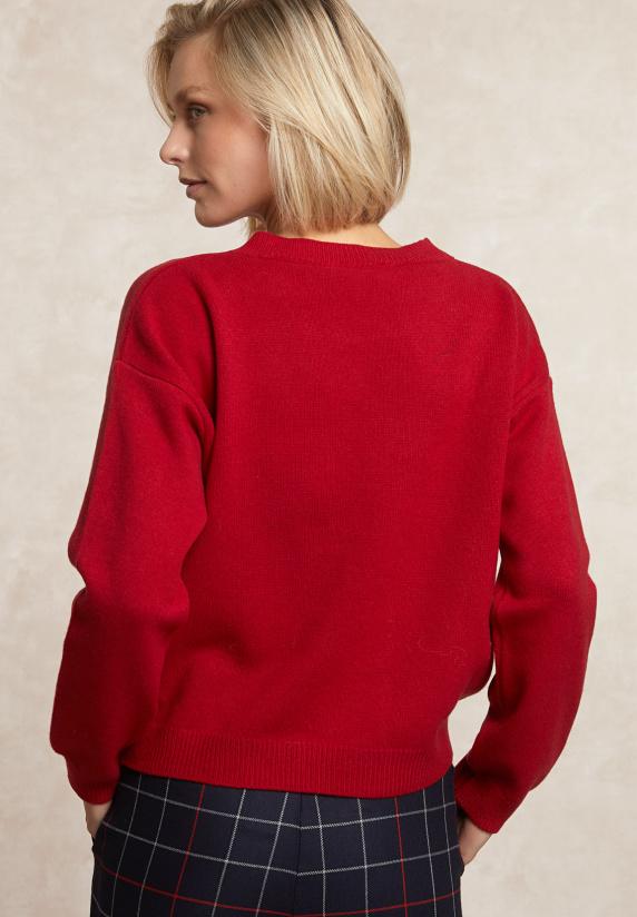 River Woods Lamswollen Trui Ronde Hals Rood