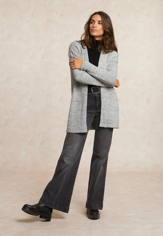 River Woods Lange Gestipte V-hals Cardigan Grijs