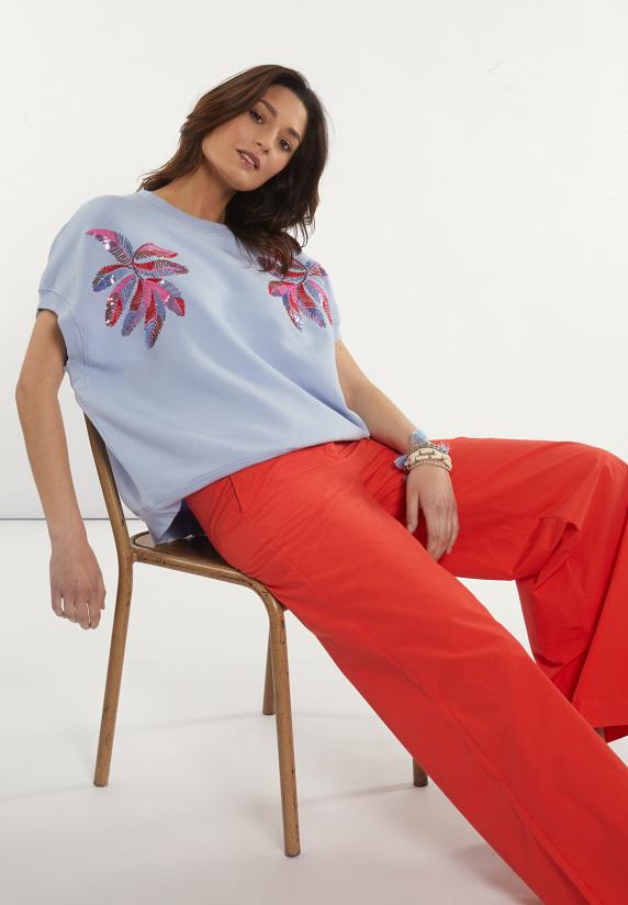 river woods Lange wijde popeline broek rood