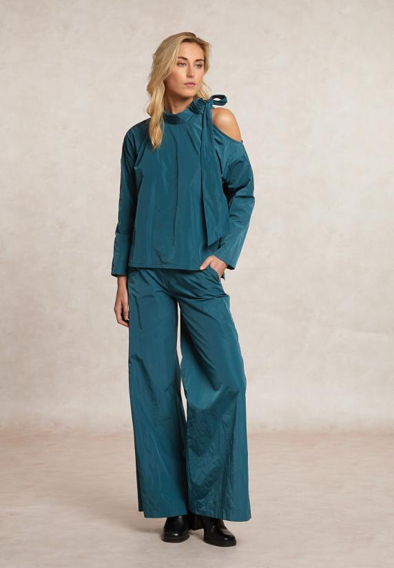 river woods Lange wijde taffeta broek groen