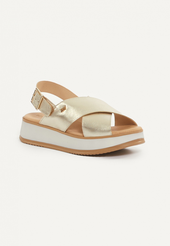 River Woods Lederen Sandalen Plateauzool Goud