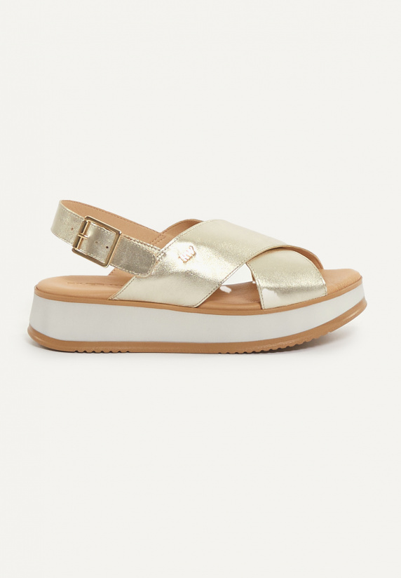river woods Lederen sandalen plateauzool goud