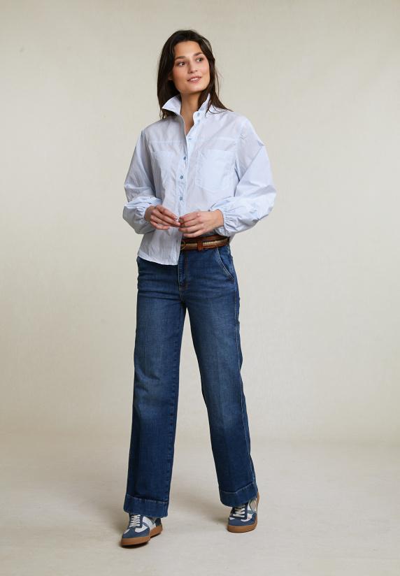 River Woods Lichtblauwe Blouse Opgestikte Zakken