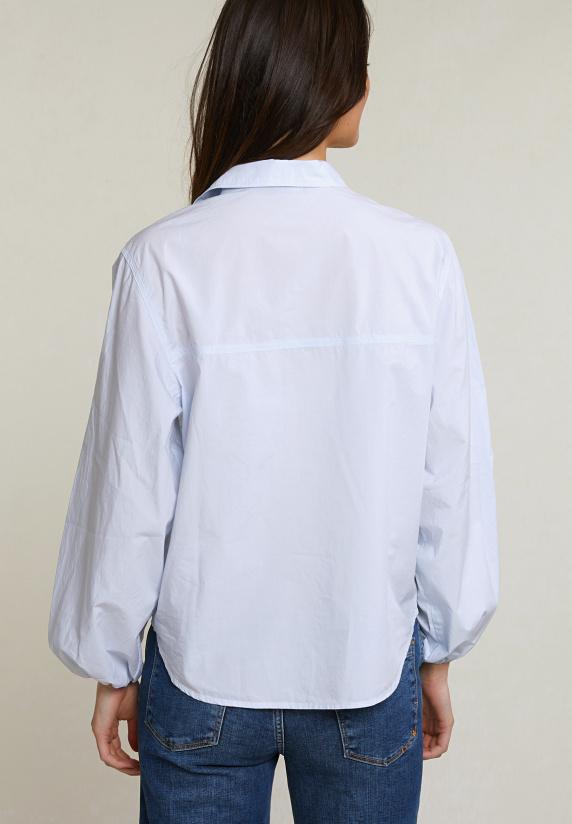 River Woods Lichtblauwe Blouse Opgestikte Zakken