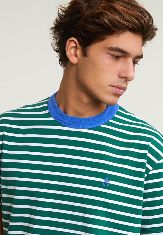 River Woods Loose Fit Gestreepte T-shirt Groen/wit