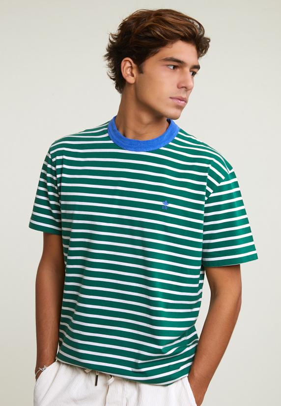 River Woods Loose Fit Gestreepte T-shirt Groen/wit