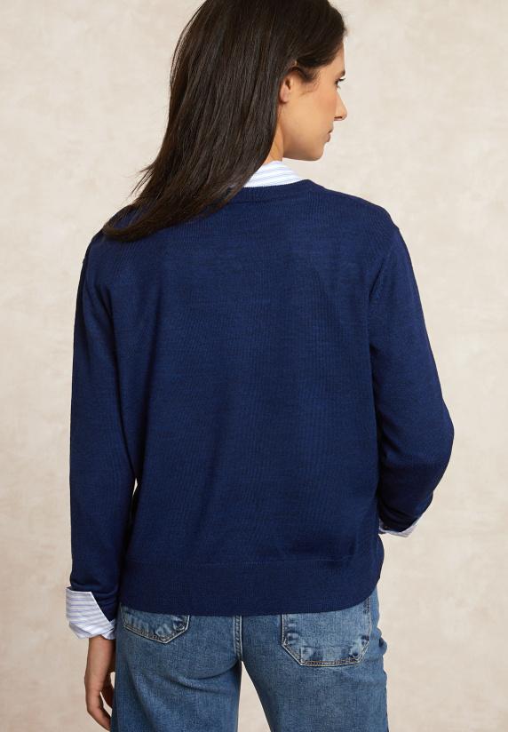 River Woods Merinotrui Rond Hals Blauw