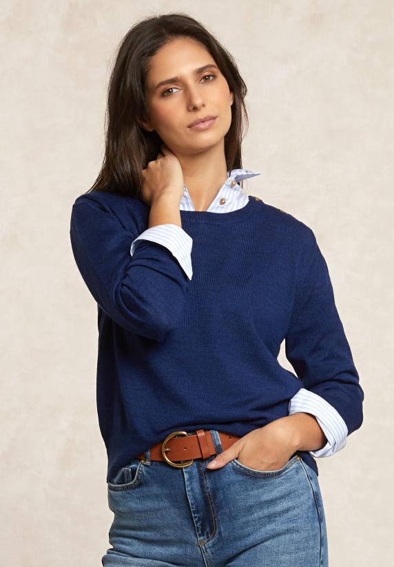 River Woods Merinotrui Rond Hals Blauw