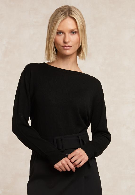 river woods Merinotrui rond hals zwart