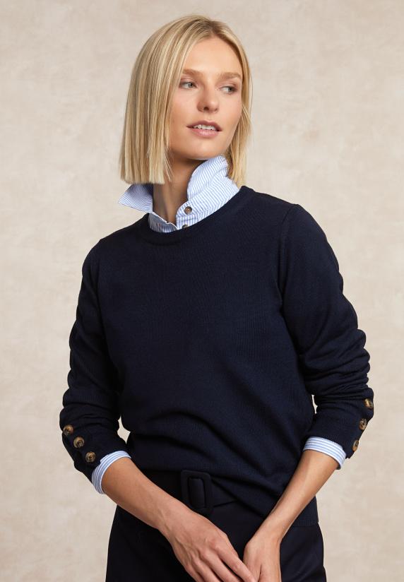 river woods Merinotrui ronde hals navy