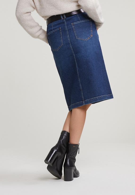 River Woods Midi Denim Rok Met Split Blauw