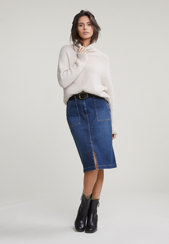 river woods Midi denim rok met split blauw