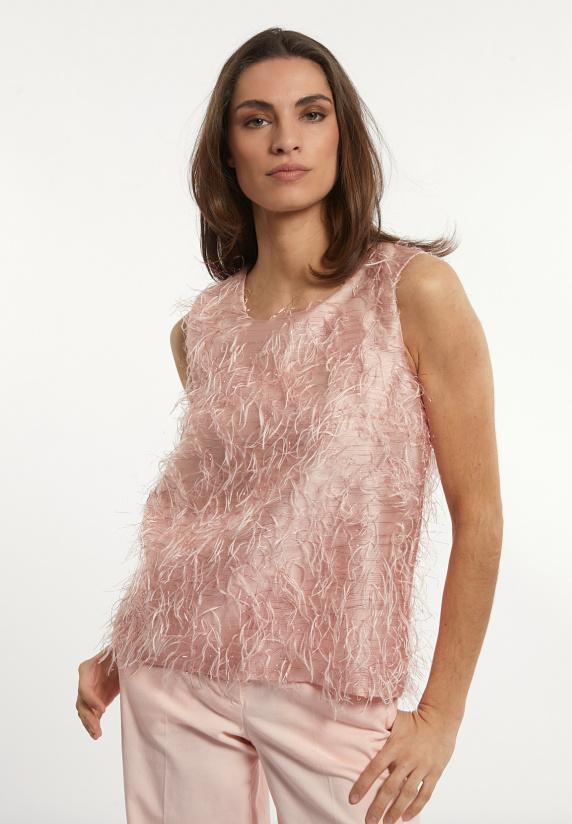 river woods Mouwloze top ronde hals roze