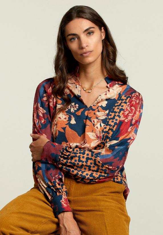 river woods Multi fantasie V-hals blouse