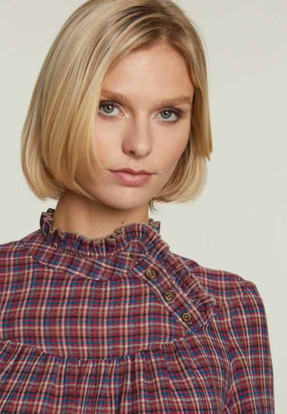 River Woods Multi Geruite Blouse Fantasie Hals