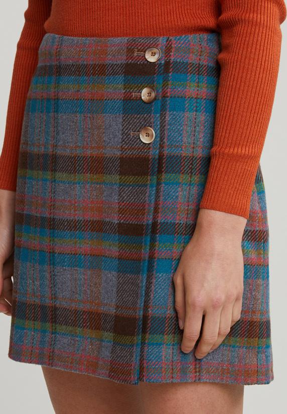 River Woods Multi Geruite Korte Rok Met Knopen