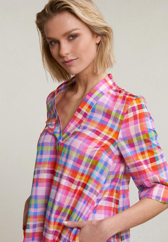 River Woods Multi Geruite V-hals Jurk