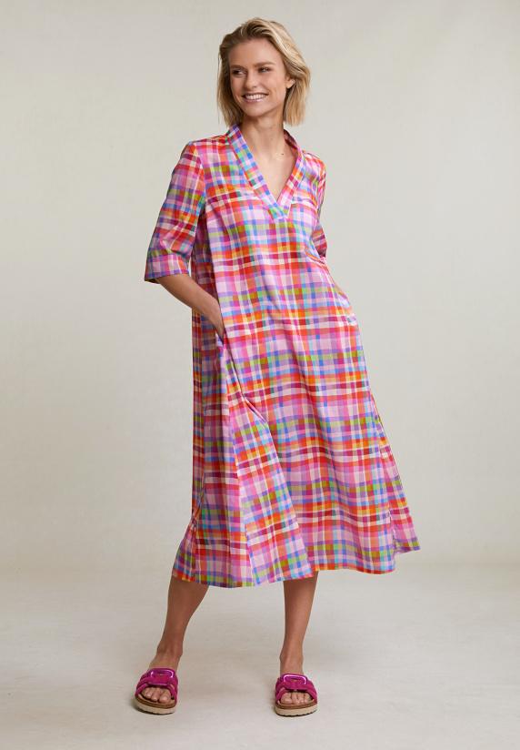 River Woods Multi Geruite V-hals Jurk