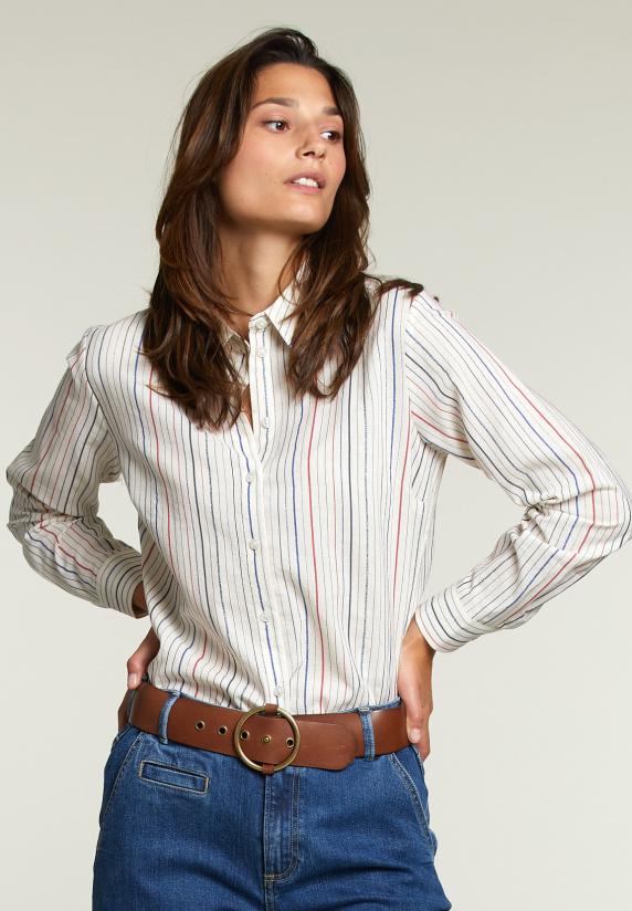river woods Multi gestreepte blouse met knopen