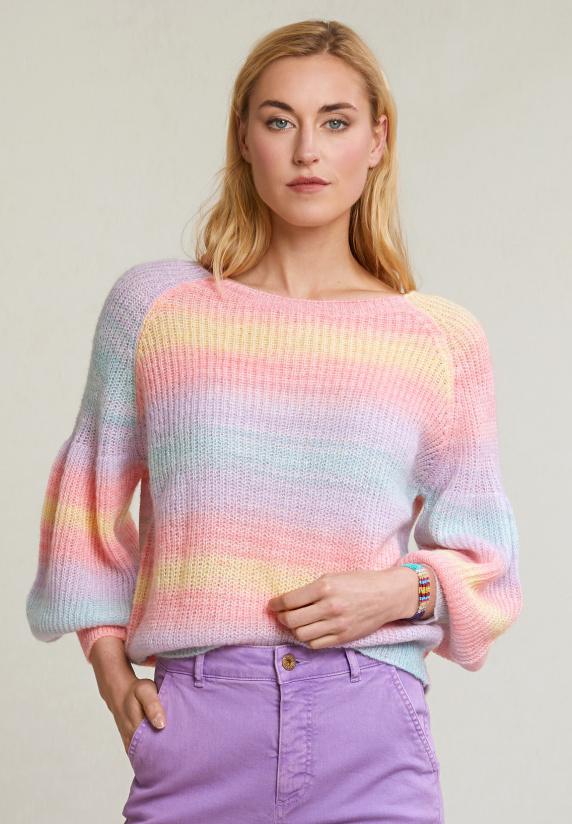 river woods Multi gestreepte trui ronde hals