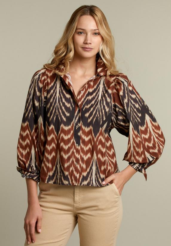 river woods Multicolor blouse met pofmouwen