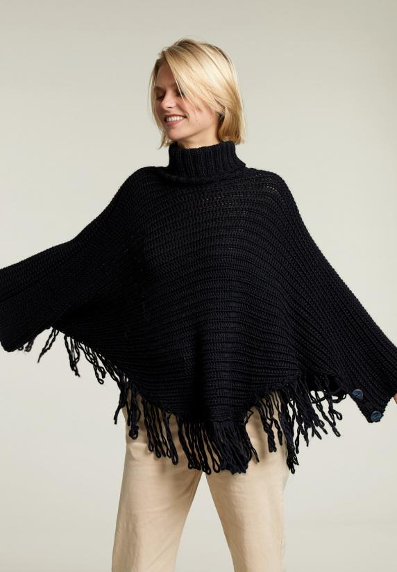 river woods Navy mouwloze rolkraag poncho