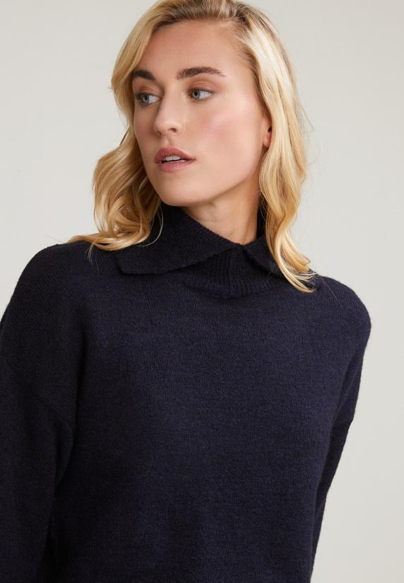 River Woods Navy Trui Opstaande Kraag Lange Mouwen