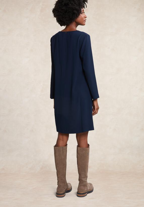 River Woods Navy V-hals Jurk Lange Mouwen