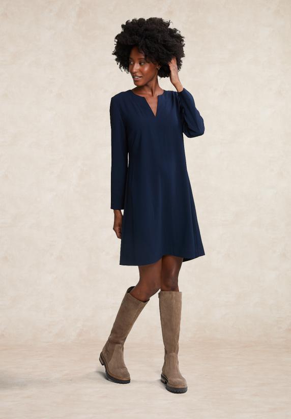 river woods Navy V-hals jurk lange mouwen
