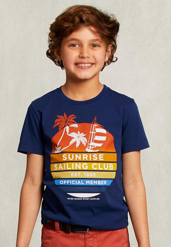 River Woods Normal Fit Basic T-shirt Blue Oxford