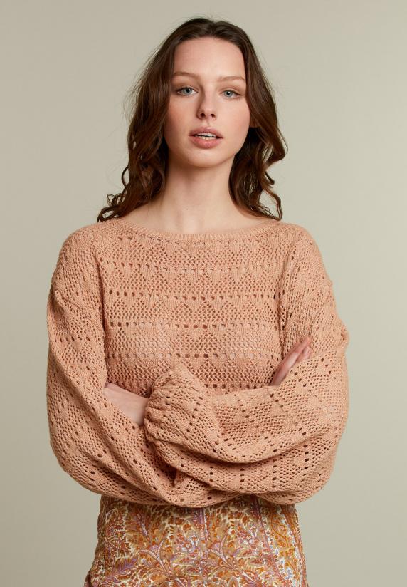 river woods Oranje ajourtrui met pofmouwen