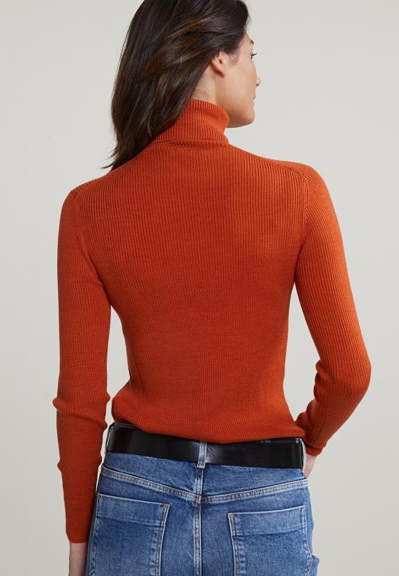 River Woods Oranje Geribde Rolkraag Trui
