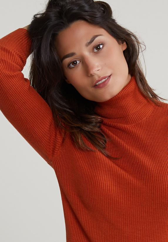 River Woods Oranje Geribde Rolkraag Trui