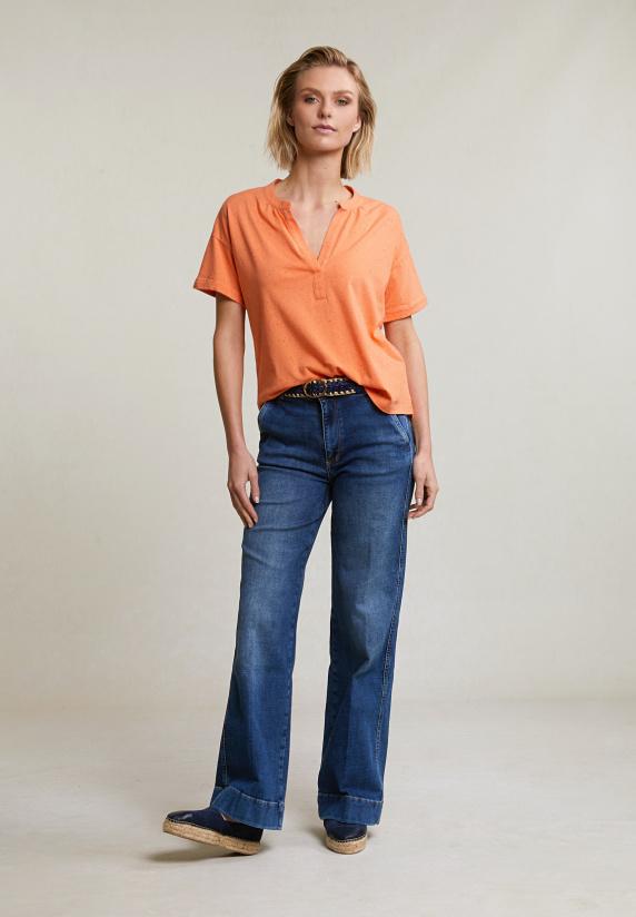 River Woods Oranje Gestipte V-hals T-shirt