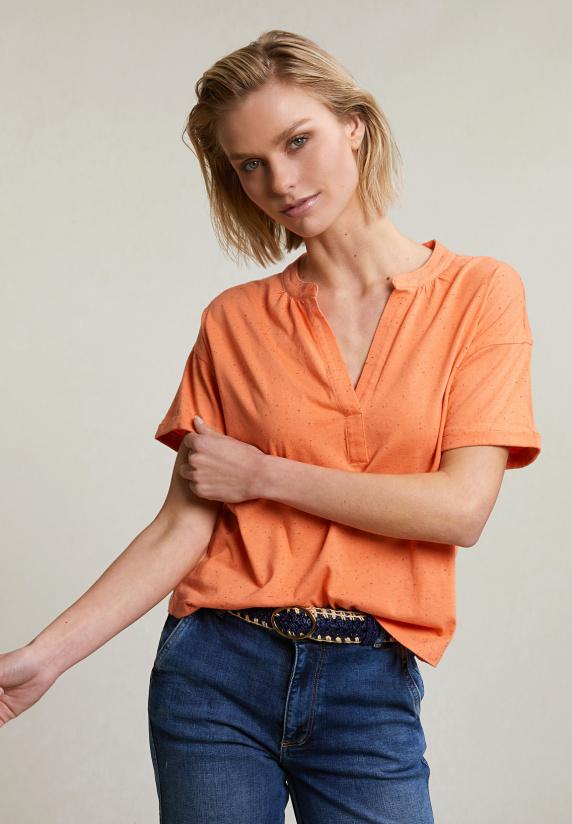 river woods Oranje gestipte V-hals T-shirt