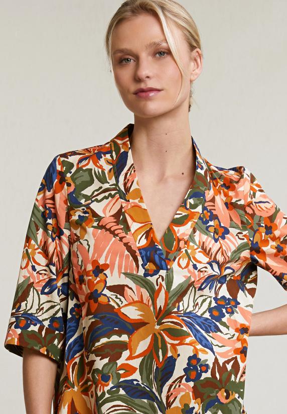 River Woods Oranje/kaki Gebloemde V-hals Jurk
