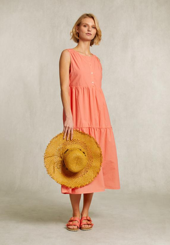 River Woods Oranje Mouwloze Effen Jurk Met Ruches